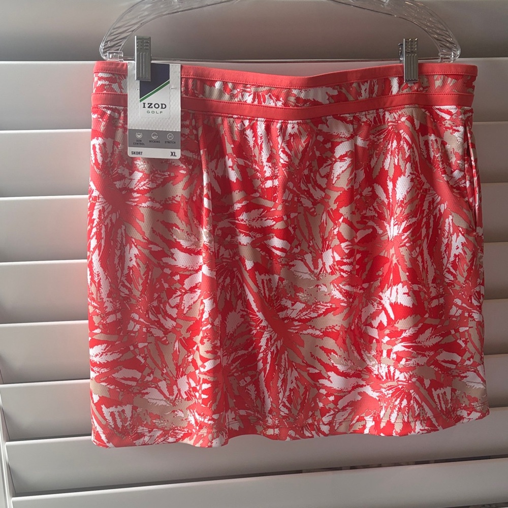 NWT IZOD Golf Women’s Skort White - Coral  Print Wicking Stretch; Sz: XL